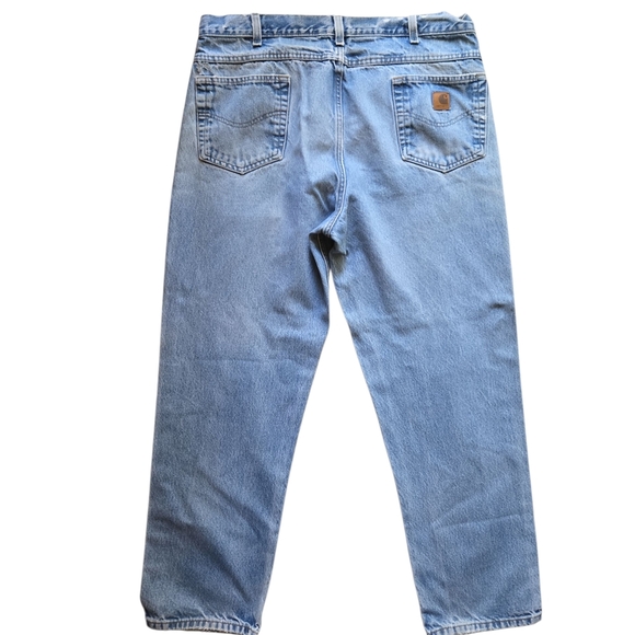 Carhartt Men’s Relaxed Fit Jeans 40x32 Light Blue Wash Distressed Workwear - Picture 3 of 8
